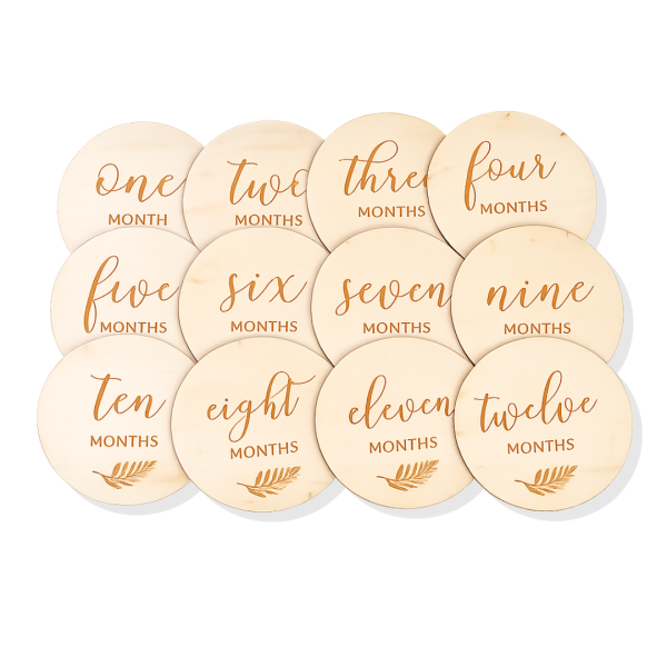 12/14 Pcs Baby Monthly Milestone Cards – Wooden Laser Engraved Growth & Memory Cards for Newborn Photo Props (0–12 Months)