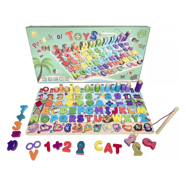 7-in-1 Traffic Matching Board for Kids – Wooden Educational Puzzle with Shapes, Numbers, Letters &