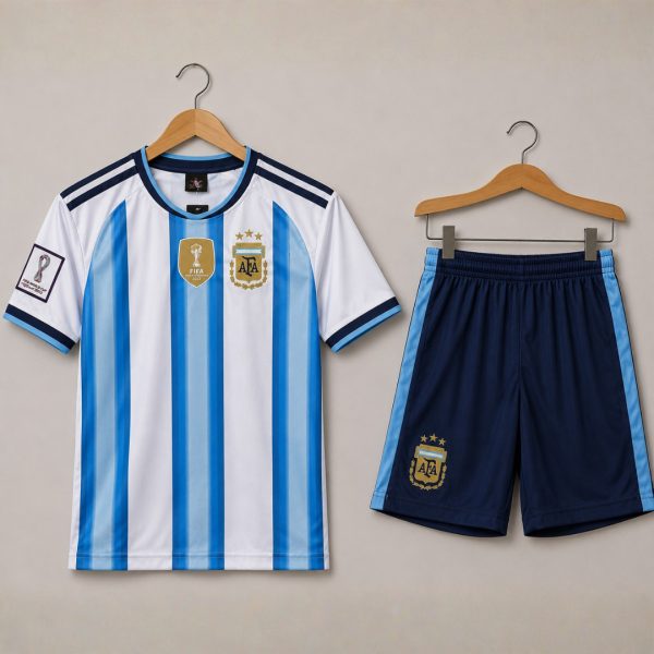 Argentina Football Jersey & Shorts Set for Kids | Sky Blue & White Soccer Kit