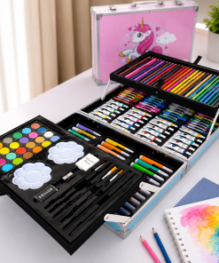 Kids Complete Art Set – Portable Drawing & Painting Kit with Watercolors, Markers & Colored Pencils